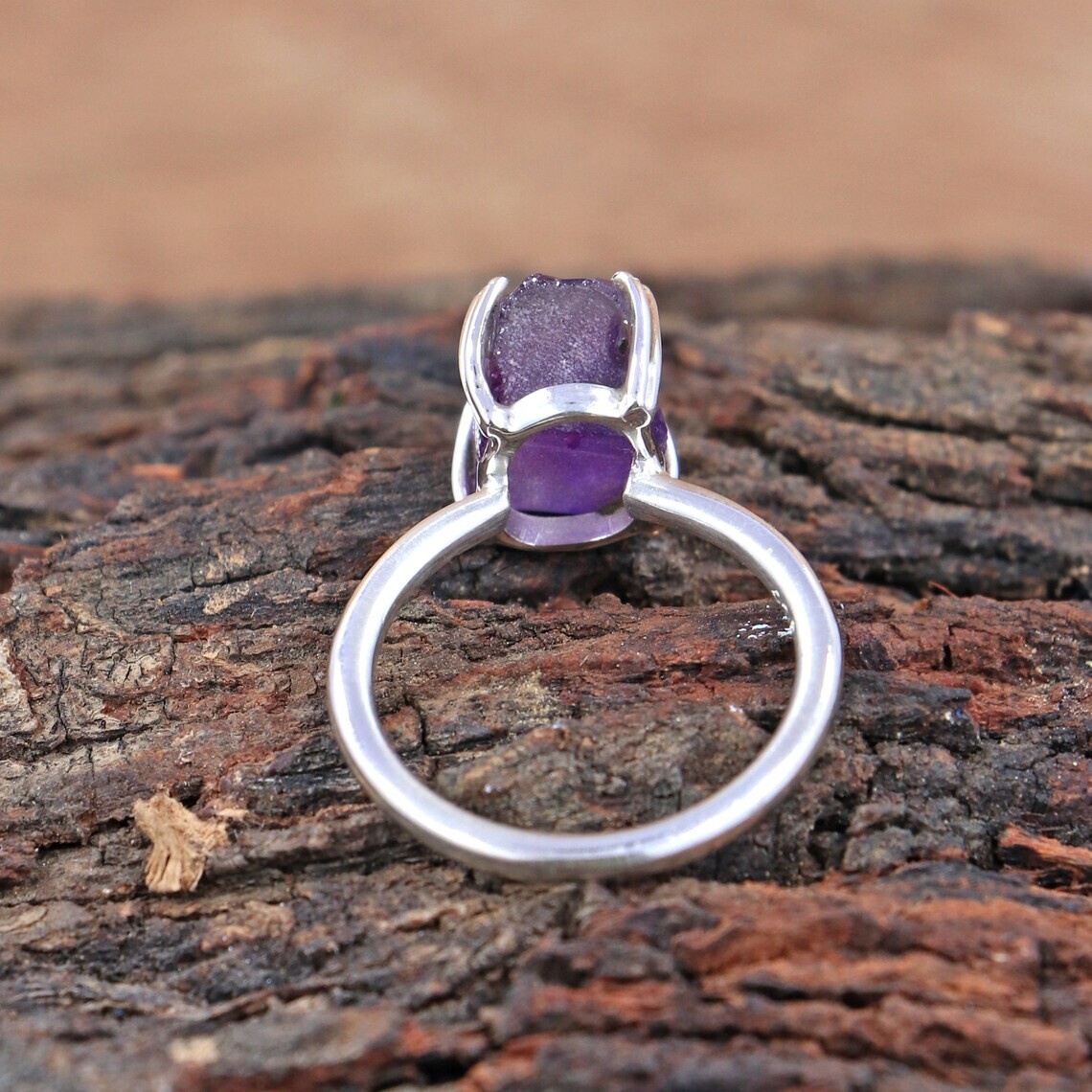 Lovable Rough Amethyst Ring Dainty Ring 925 Silver Birthstone Of February Gift