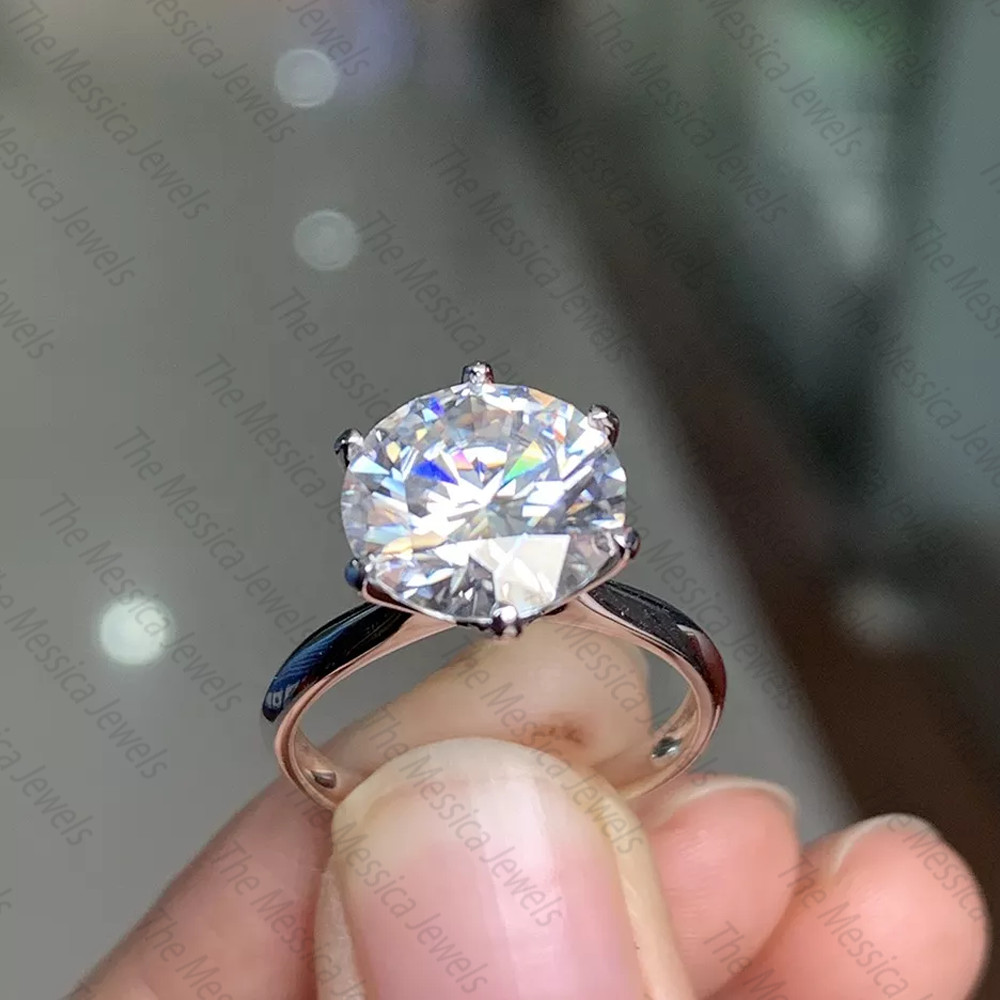 3.40 TCW 10 mm Round Cut Big Moissanite Engagement Ring In 14k White Gold Plated