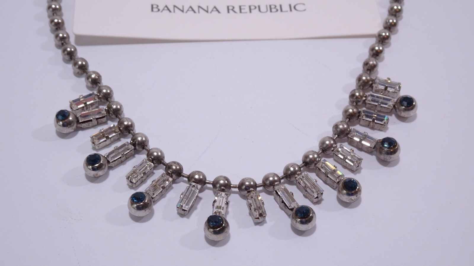 Banana Republic Women’s Antique Ball Grey Crystal Stick Ball Necklace NWT 58