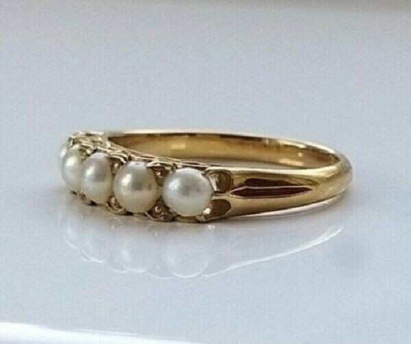 Pretty 3Ct Round Cut White Pearl Five Stone Engagement Ring 14K Yellow Gold FN