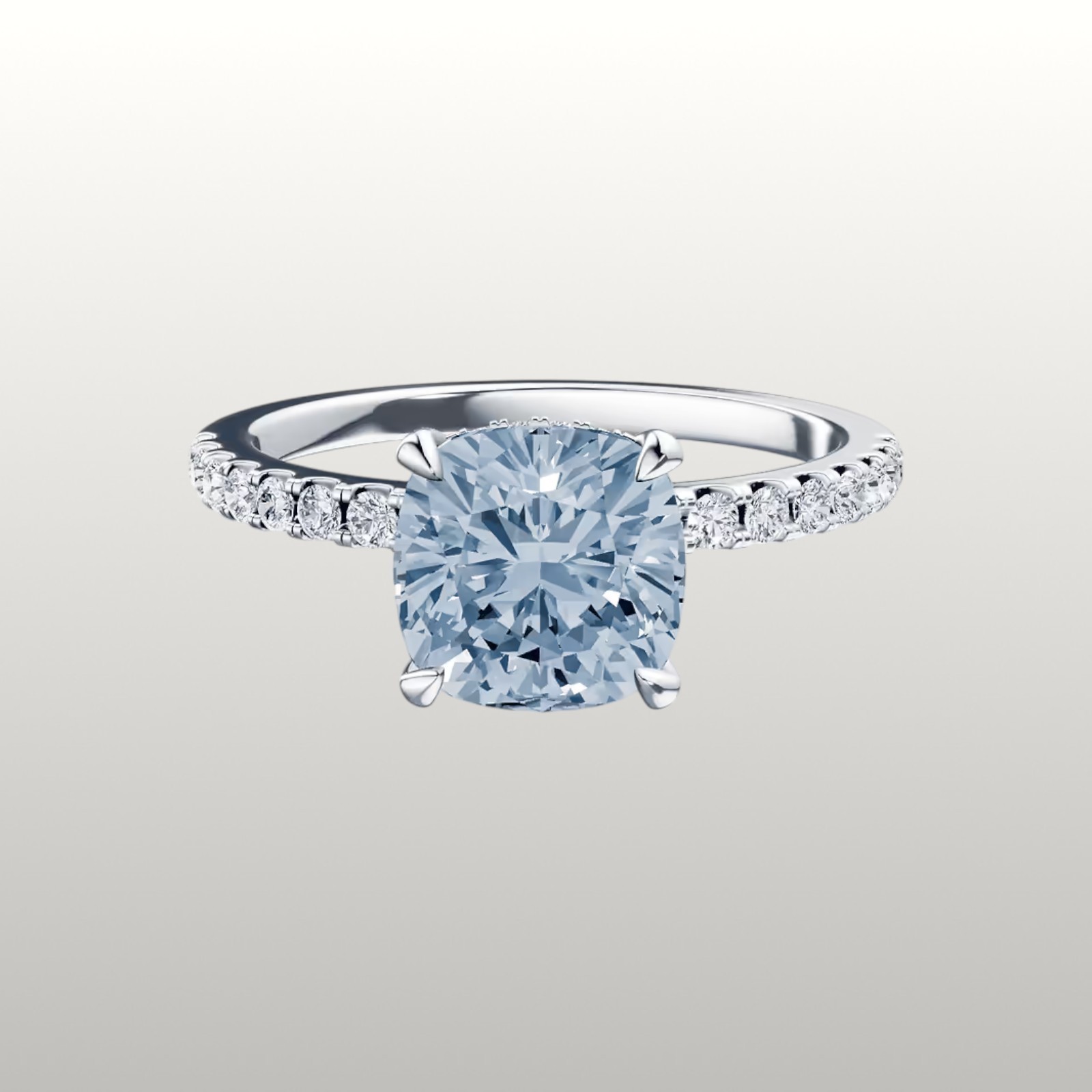 Fancy Intense Blue 2.75 Ct Cushion Cut IGI Lab Grown Diamond Ring 18k White Gold