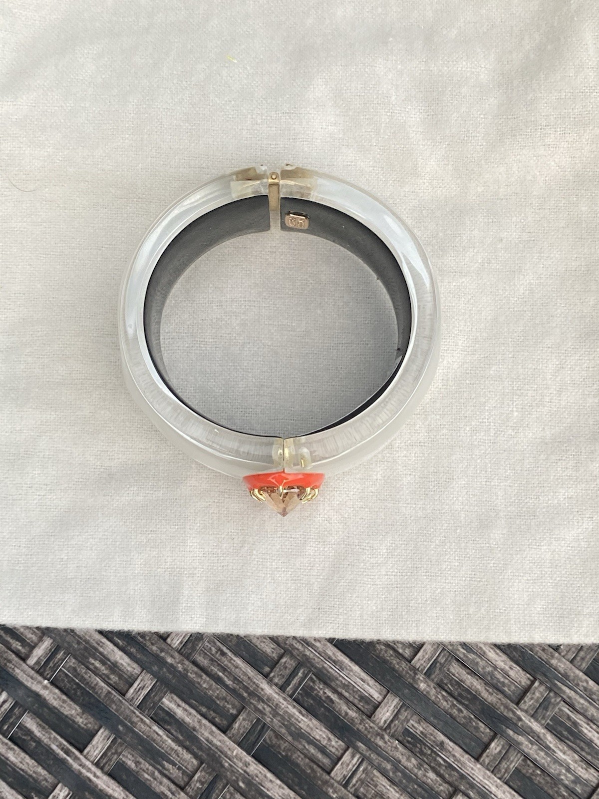 100% Authentic Alexis Bittar Wide Polished Silver Lucite, Stone enamel Bracelet