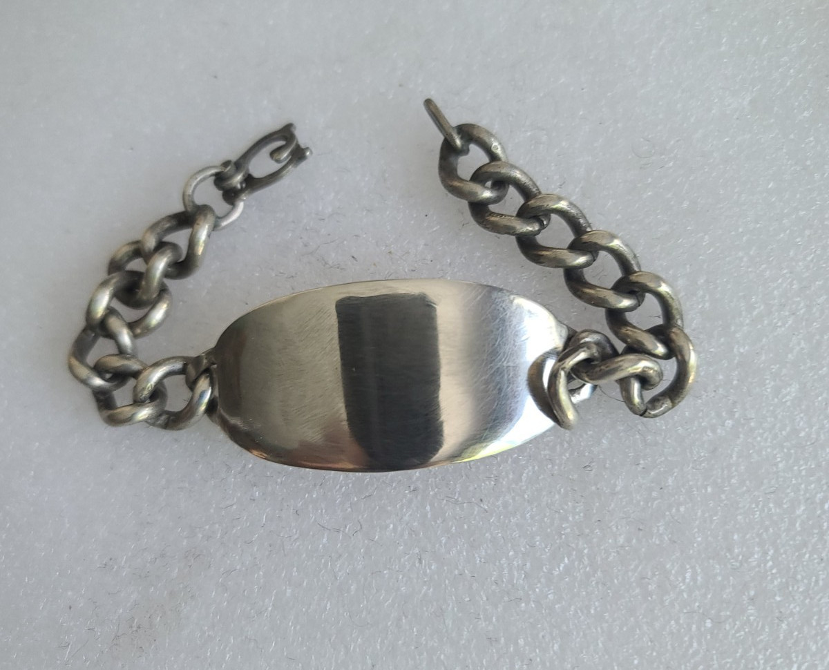 Hefty Vintage 7 3/4″ Cuban Link ID Sterling Silver Bracelet Scissor Clasp 43.5g