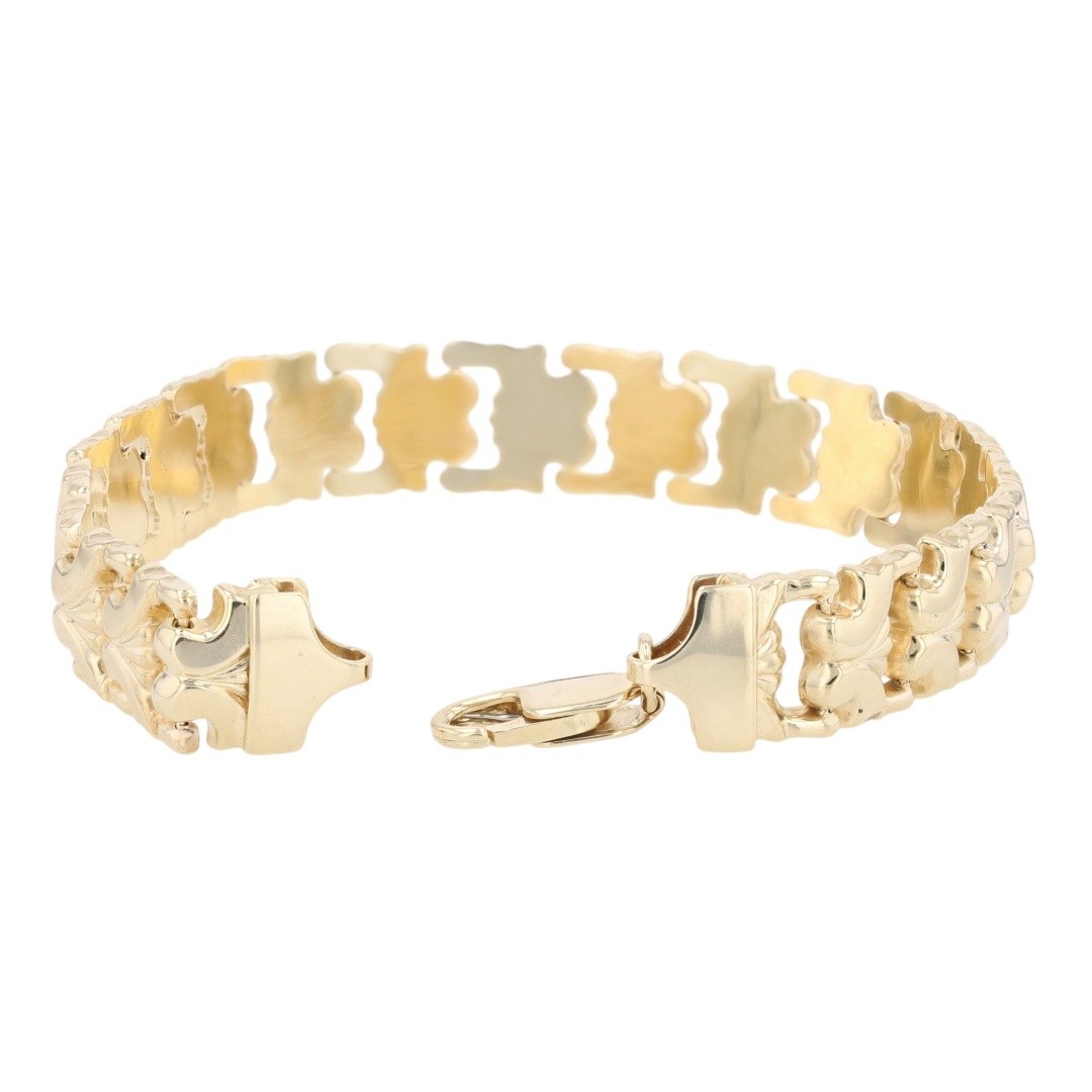 Aurafin 10.3mm Polished Fancy Link 7″ Bracelet 14k Yellow Gold Italy 10.16 Grams