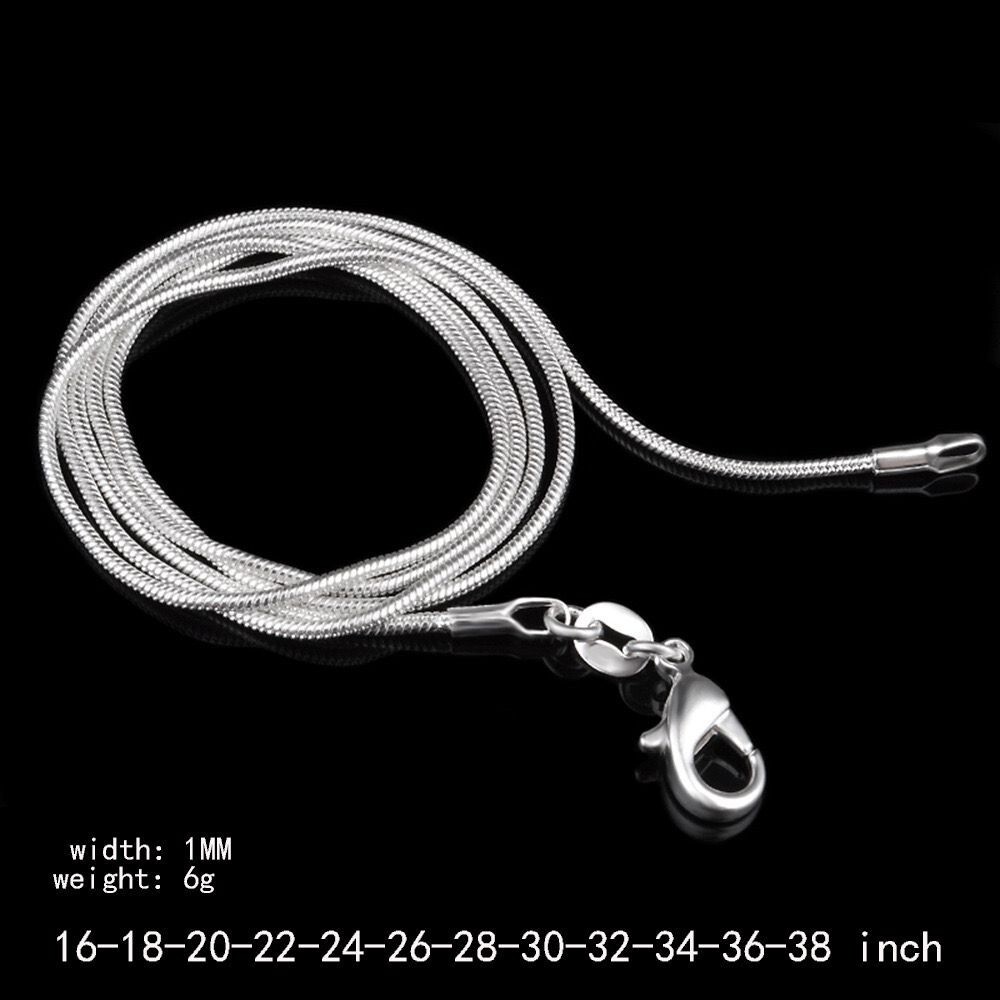 2 Colors 1mm Men Woman 925 Silver Plated Round Snake Chain Necklace 16-30”