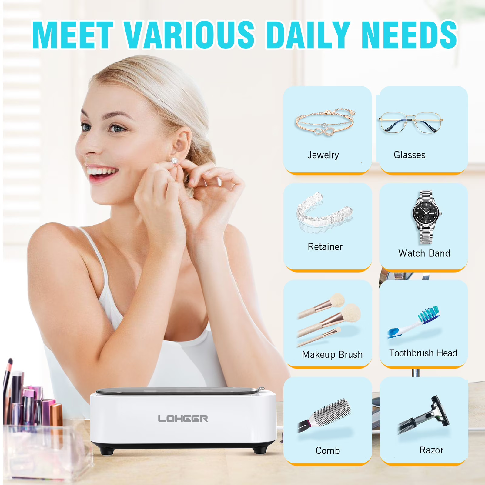 LOHEER 48kHz Ultrasonic Jewelry Cleaner 12oz FREE SHIP