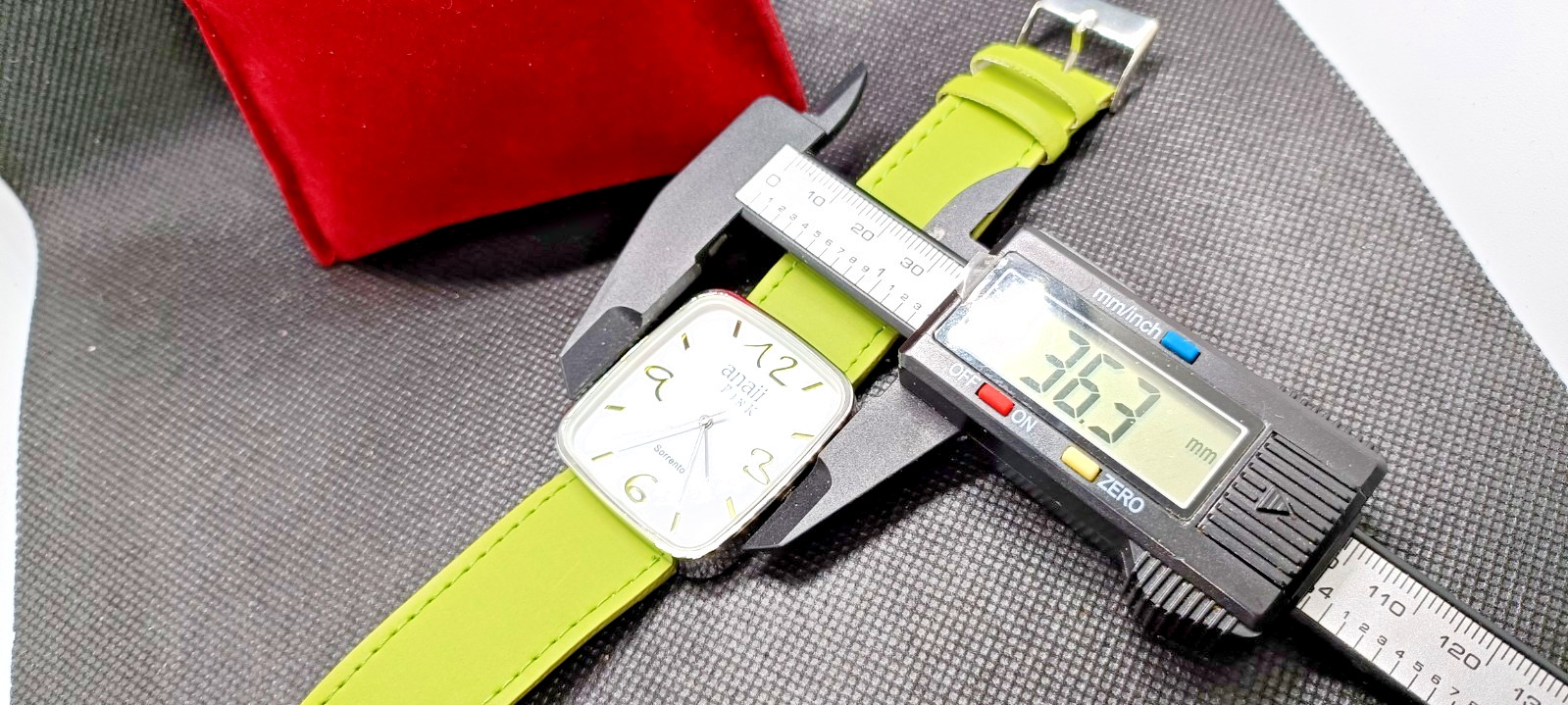 ANAII PINK Ladies Green Strap Square Case Quartz Watch – VGC & Working