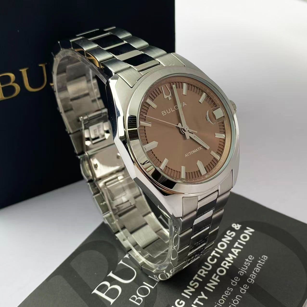 New Bulova Surveyor 96B470 Brown Dial Stainless Steel Men’s Automatic Watch 39mm