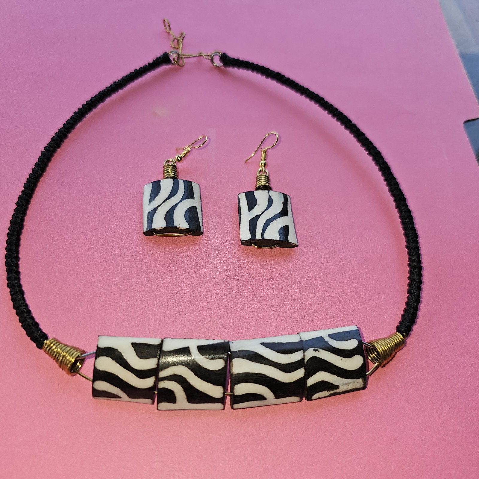 African- Bone & Brass -Necklace & Earring Set- Handmade in Kenya-New