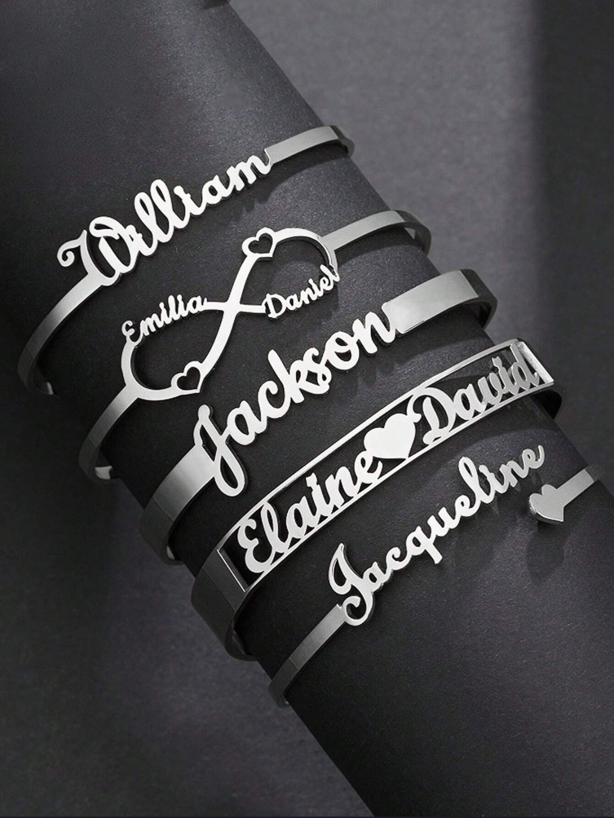 Custom Name Bangle Heart Nameplate Open Cuff Bracelet Men Women Jewelry Gift USA