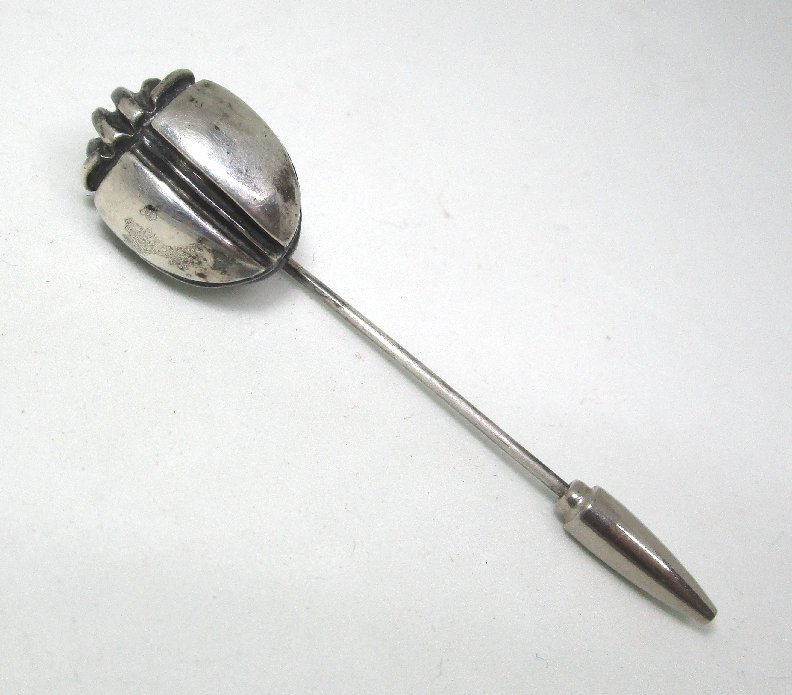 Silver Scarab Stick Pin 8.8 grams 2 1/2” There is an indistinct mark.