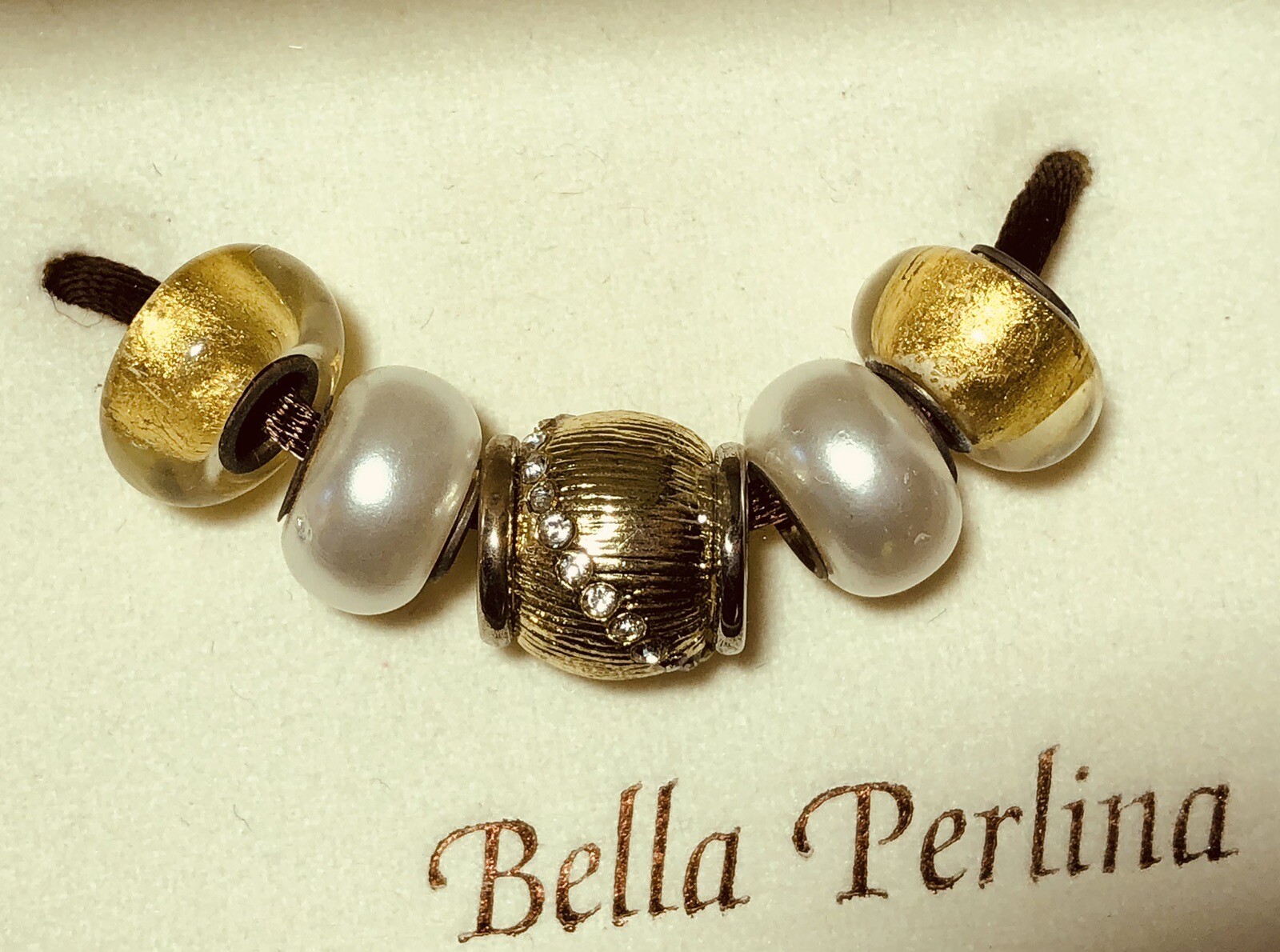 Bella Perlina European Bracelet Charms Faux Pearls Gold Tone Rhinestones beads