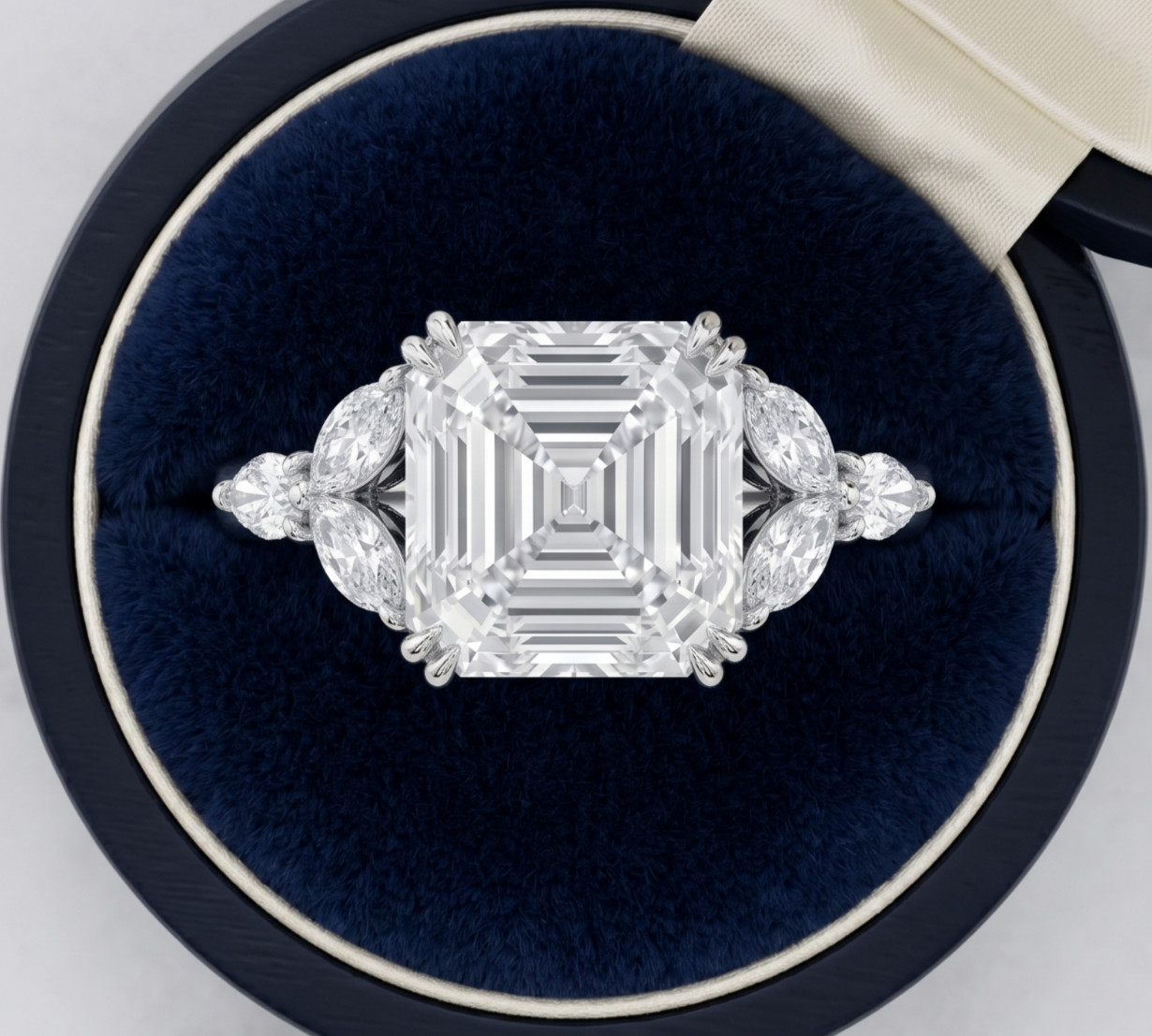 RARE 5.30 Ct Certified Asscher Cut White Natural Diamond Ring White Gold Finish