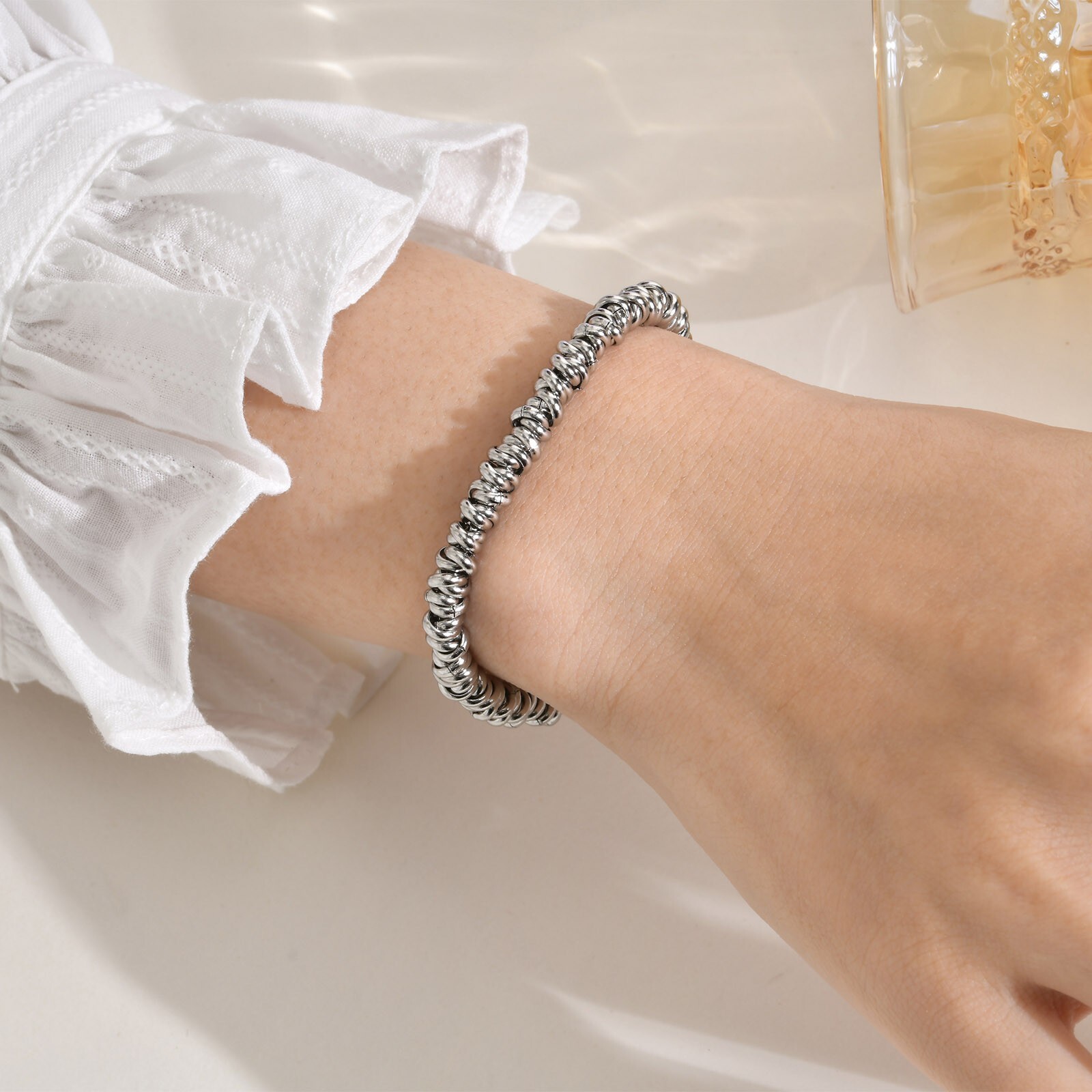6mm 8.66inch Silver Women Mens Bracelet Stainless Steel Link Chian Fashion Gift