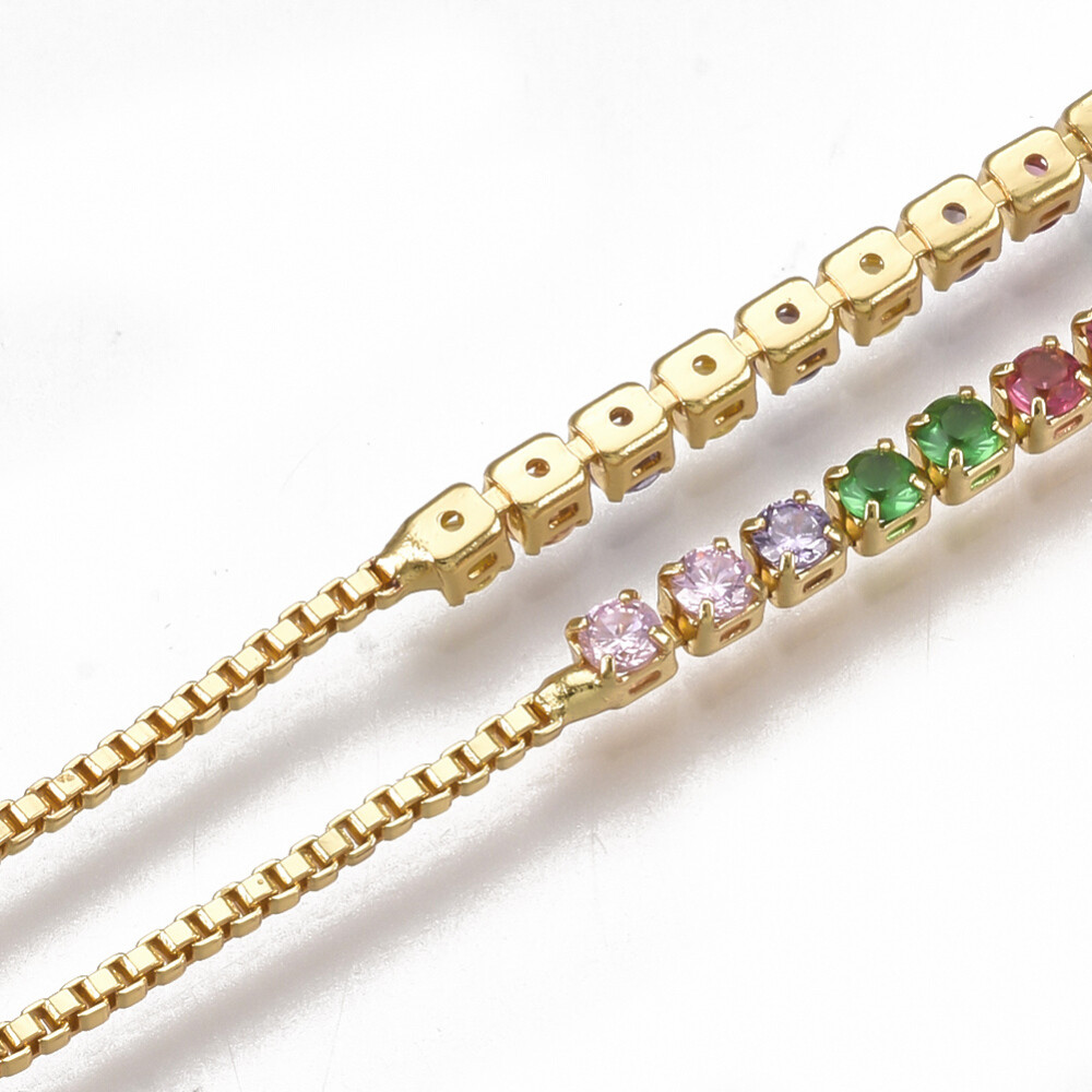 Adjustable Brass Cubic Zirconia Slider Bracelet Bolo Bracelet Gold 9.4″ P288