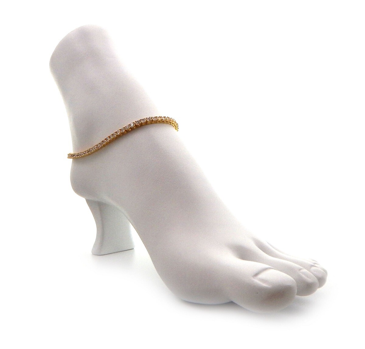 Cubic Zirconia 3mm Tennis Chain Anklet Ankle Bracelet 10 – 12 in 14k Gold Plated