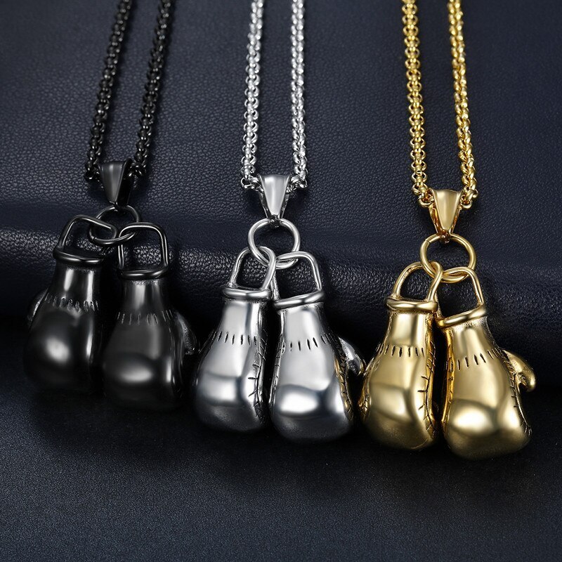 Hip-hop Men Punk Rock Personalized Stainless Steel Sport Gloves Pendant necklace
