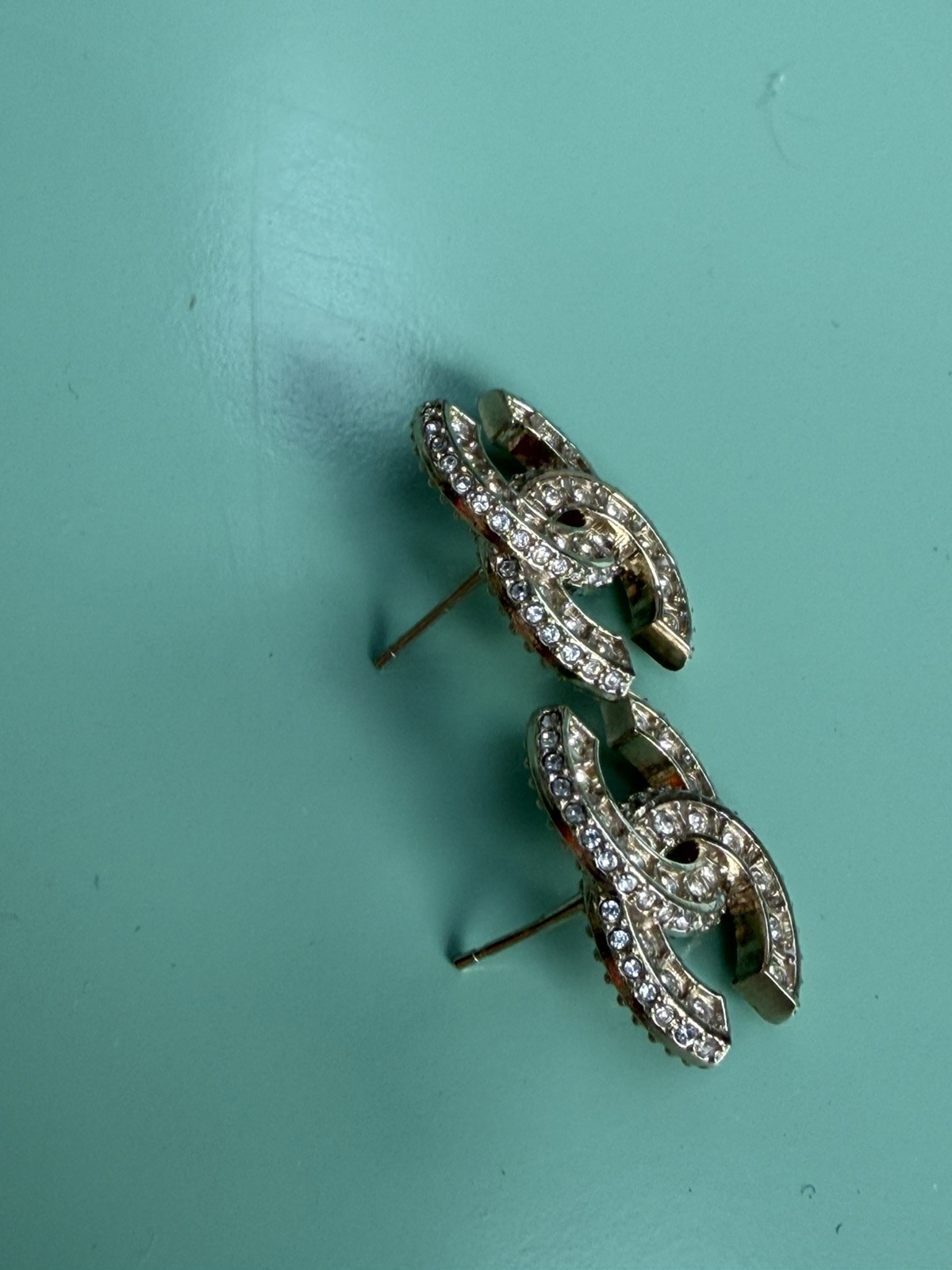 Chanel REV Transparent Crystal CC Logo Classic Statement Stud Earrings New