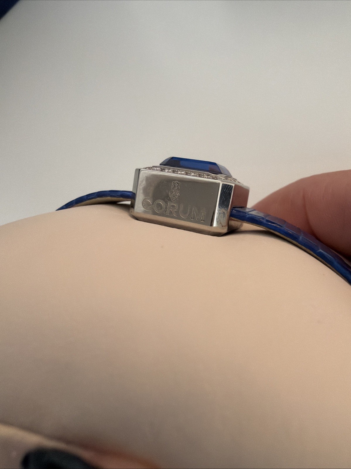 Corum Sugar Cube Ladies Watch, Diamond Bezel and bracelet Blue Dial, 137.423.47
