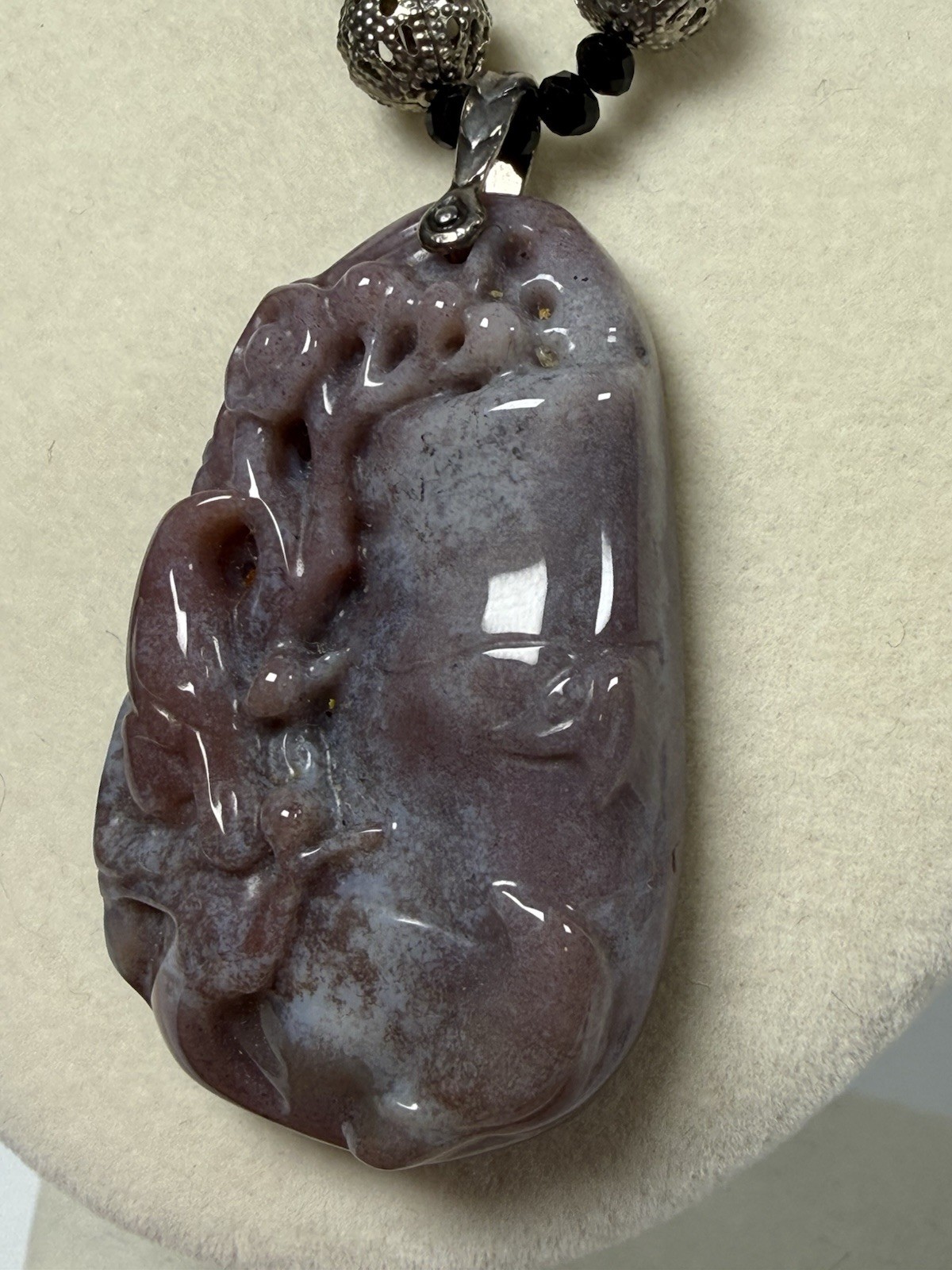 Vintage Carved Plum Blossom Agate Pendant Necklace Dyed Purple Freshwater Pearl