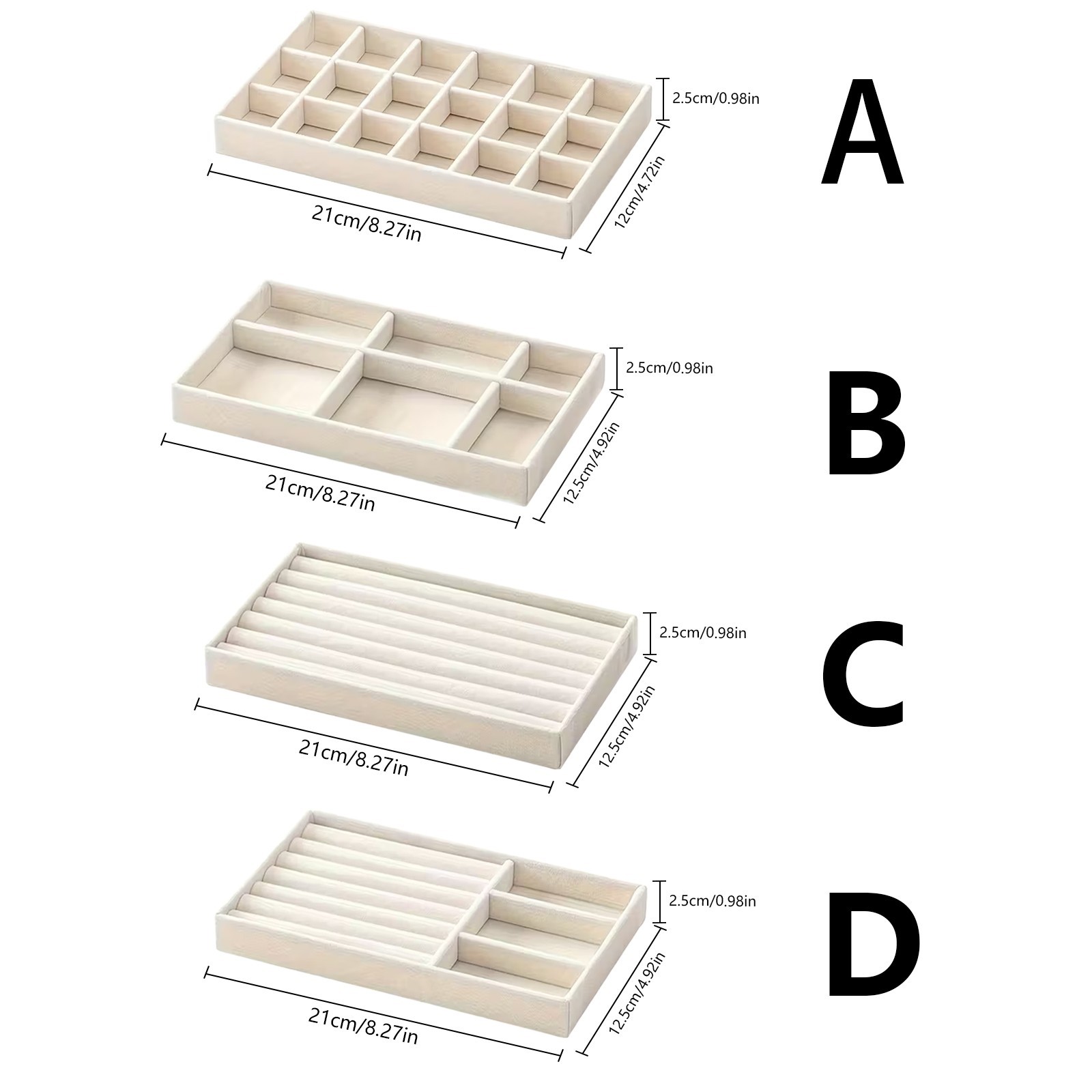 4Pc Jewelry Tray Set Drawer Organizer Stackable Ring Necklace Box