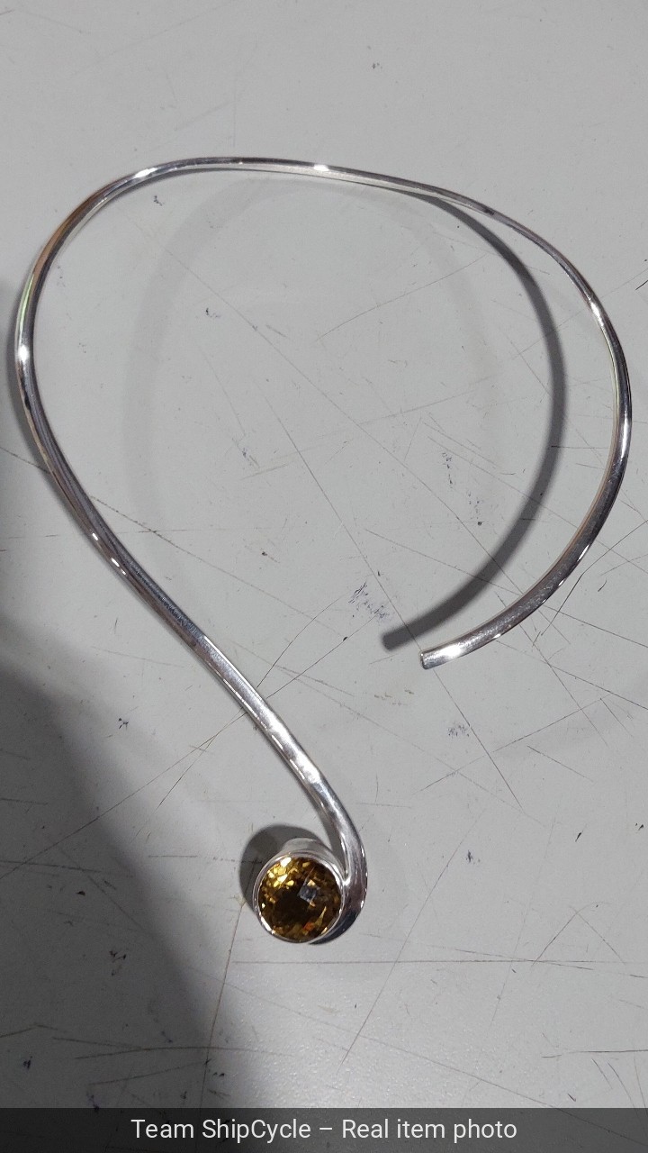 VINTAGE MID CENTURY MODERN STERLING SILVER CITRINE NECKLACE 4940 GRAMS G2U