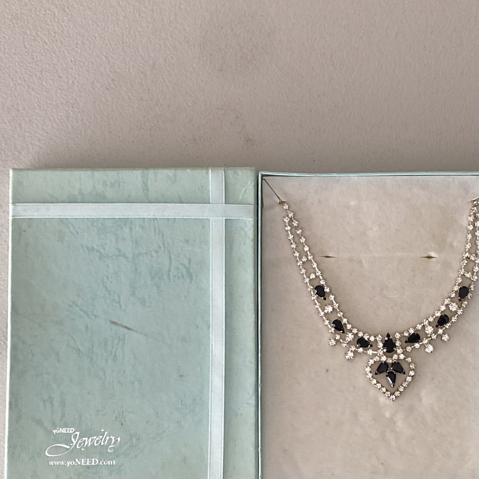 New In Box YOU NEED Jewelry Rhinestone & Shiny Black Beaded Necklace