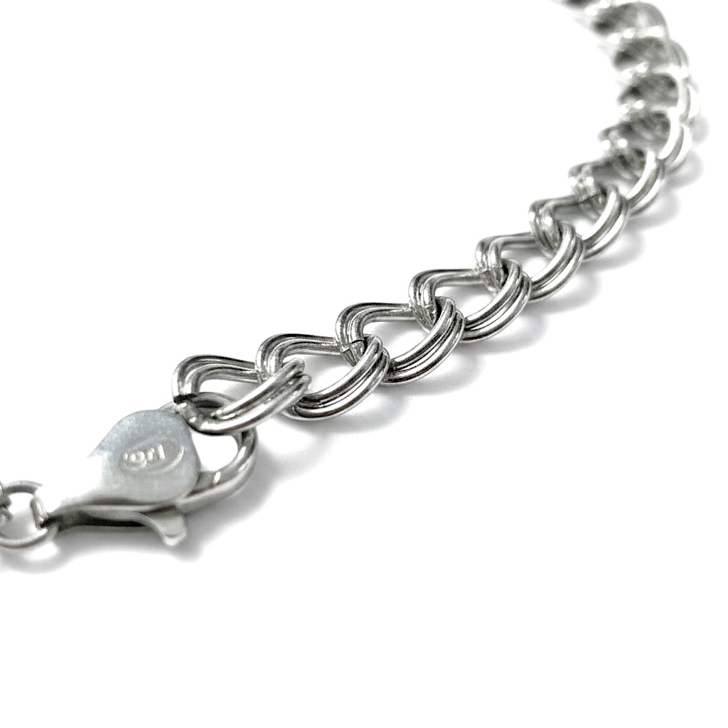 925 Sterling Silver Double Link Curb Chain Charm Bracelet 8″ 6mm Italy 7.68g
