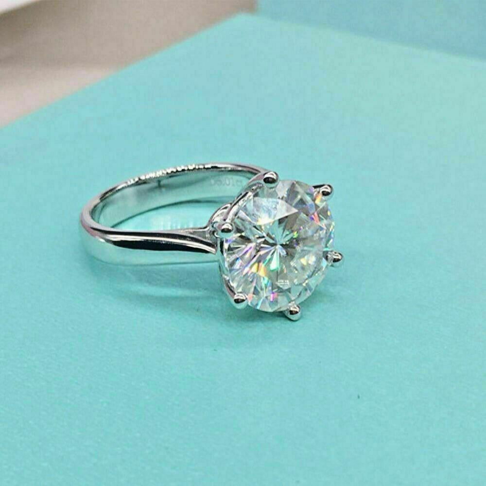 4.54 Ct Round Cut Moissanite Solitaire Engagement Ring In 14k White Gold Plated