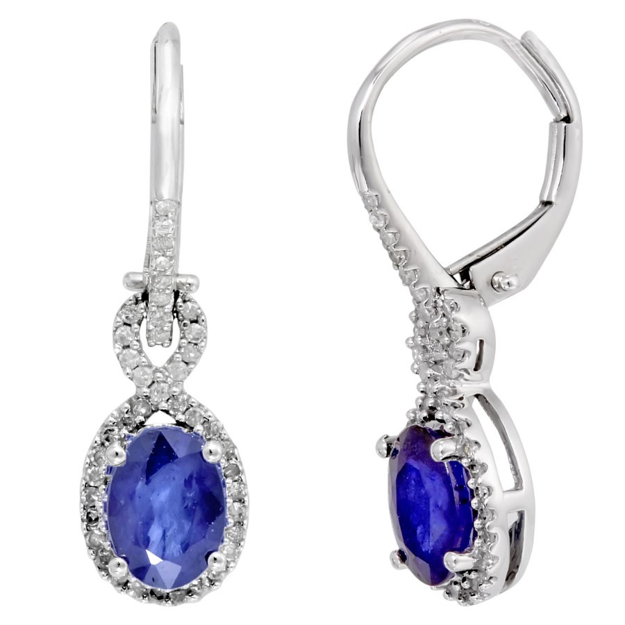 AMOUR Oval Diffused Sapphire and 1/4 CT TW Diamond Leverback Earrings In 10K