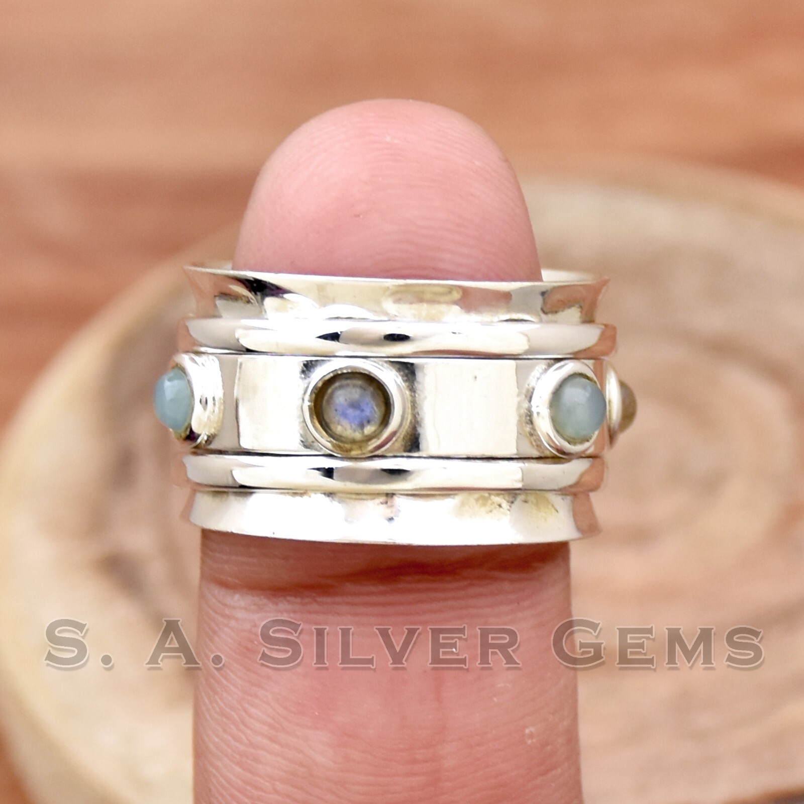 Moonstone Ring 925 Sterling Silver Spinner Ring Handmade Ring Women Ring