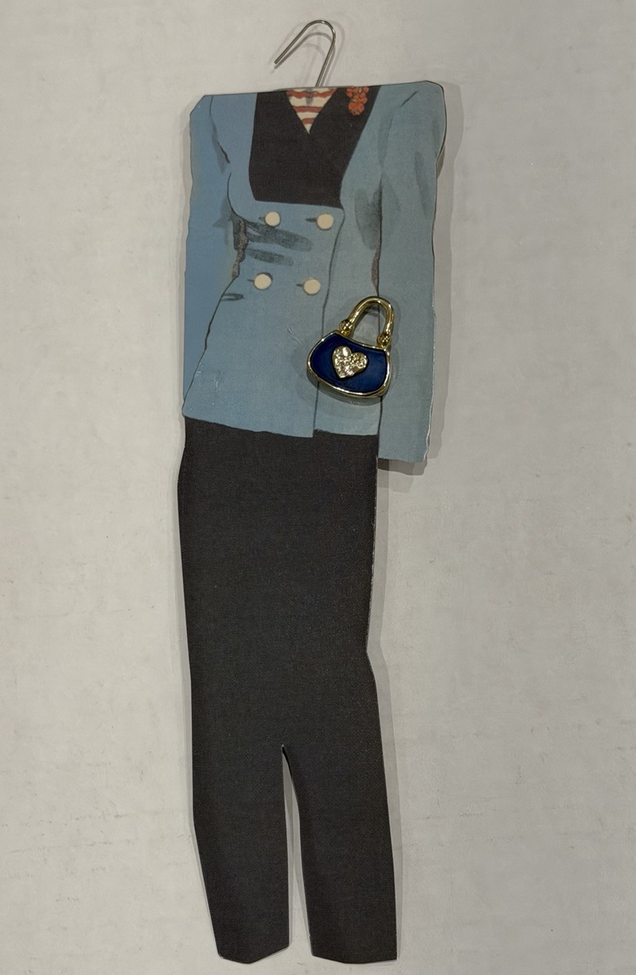 Sophie’s Closet Blue Suit Greeting Card And Blue Gemmed Purse Pin Vintage