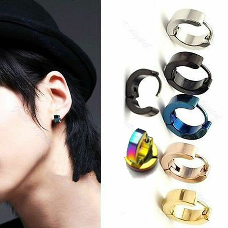 1Pair Punk Mens Women Stainless Steel Hoop Huggies Ear Stud Earrings Gothic US