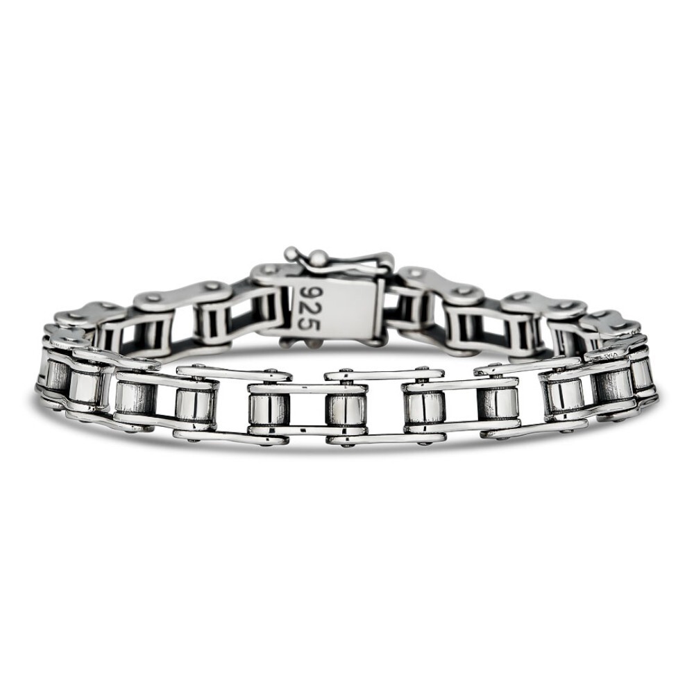 Bicycle Link Bracelet Real 925 Silver Oxidized Handmade 9mm Bike Motorcycle