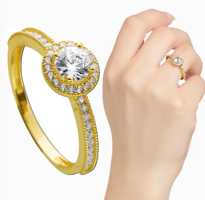 REAL GOLD *** classic ladies’ ring engagement ring brilliant cut cubic zirconia