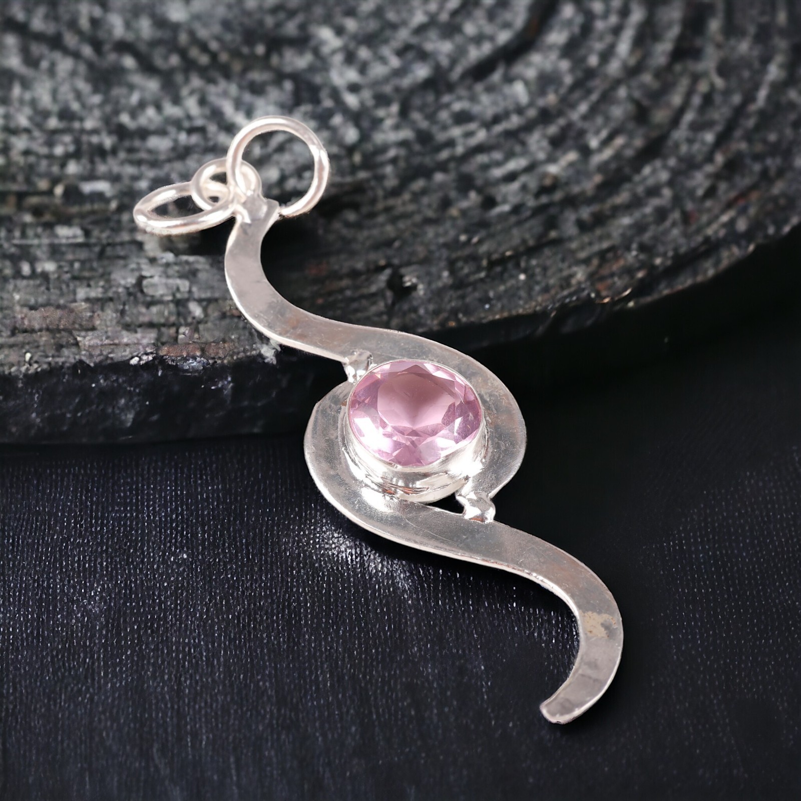 Morganite Gemstone Jewelry 925 Silver Handmade Trendy Pendant 2.59″ For Women