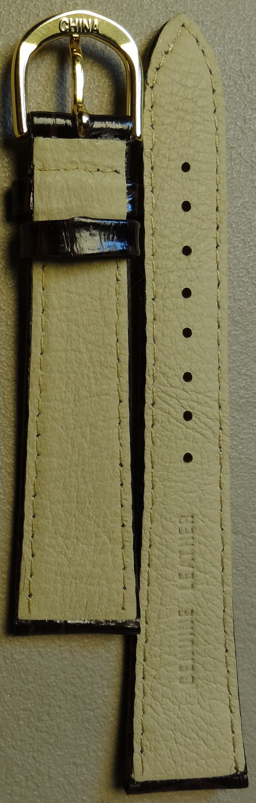 18mm Regular Padded Leather Dark Brown Simulated Crocodile Grain Watch Band