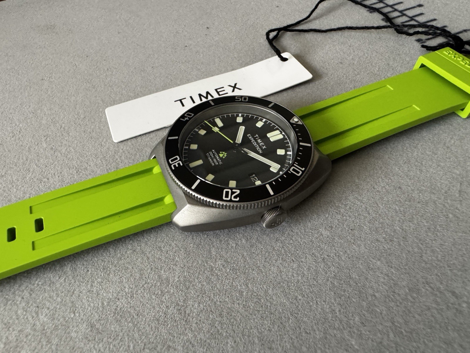 Timex Expedition Pioneer Titanium Automatic Watch w/ Lime Green Strap, New