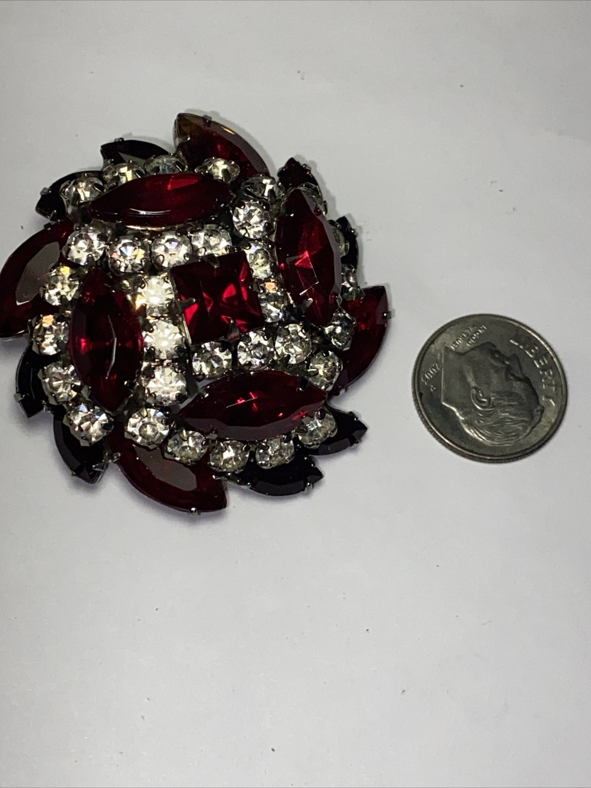 Brooch Pin Huge Open Back Crystals 2.75” Long Vintage Beauty