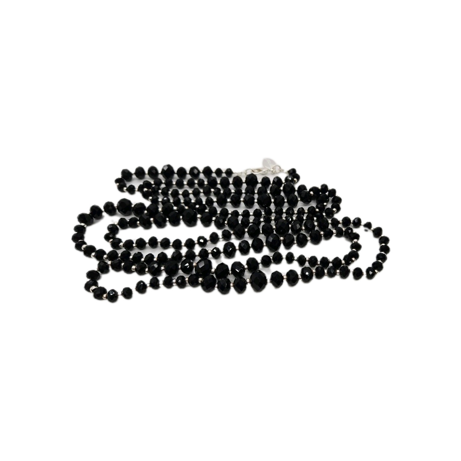 White House Black Market WHBM Silver tone Black Beaded Necklace 52 in Disco