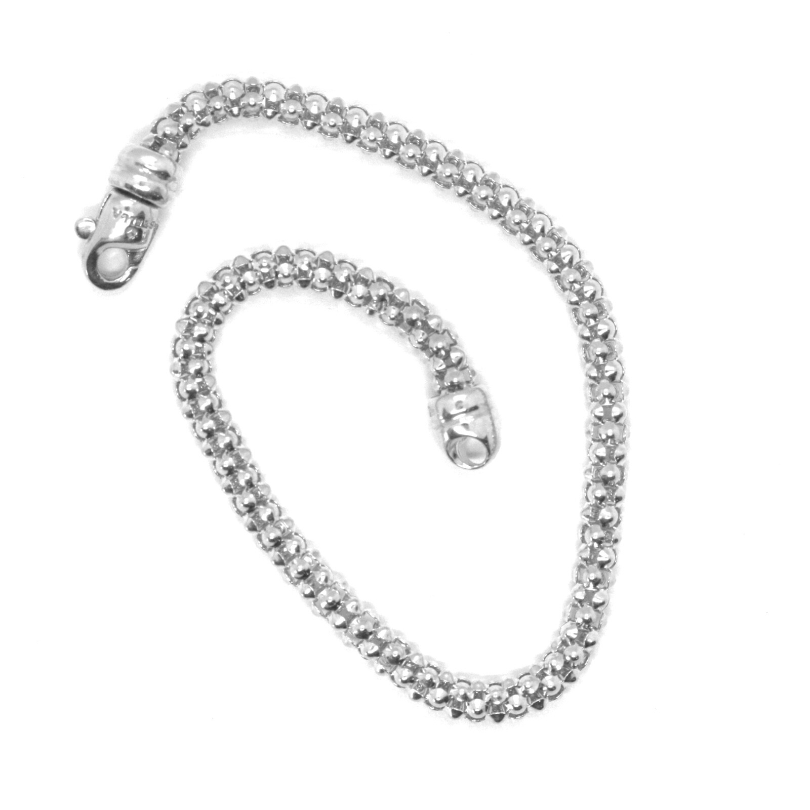 18K WHITE GOLD BRACELET, 19 CM, 7.5 INCHES, BASKET WEAVE TUBE, POPCORN 3 MM