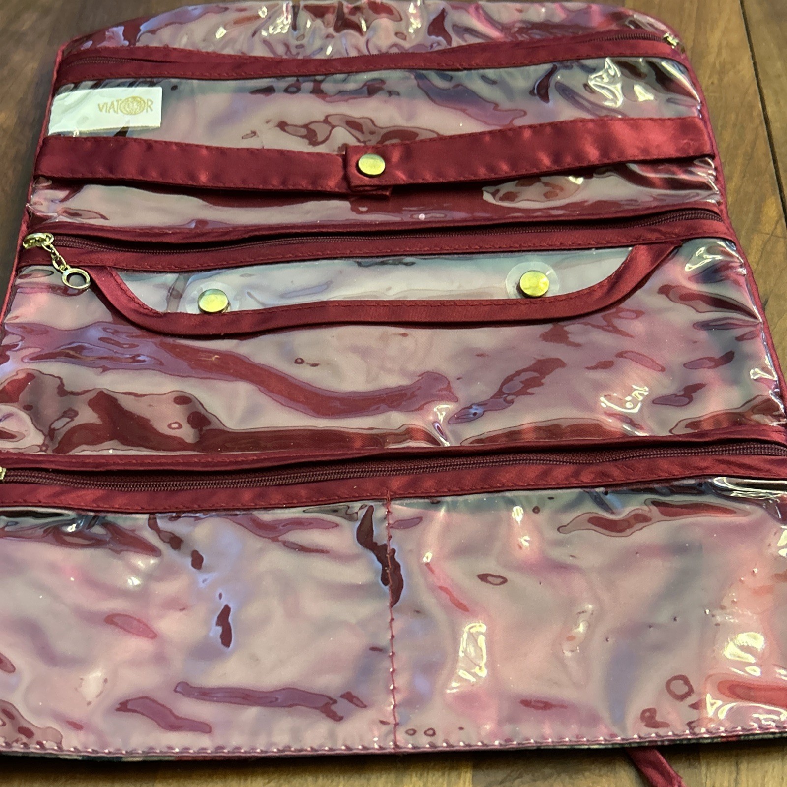 Vintage Jewelry Holder Organizer Roll Up Purse Bag Velvety Velvet Zipped Pockets