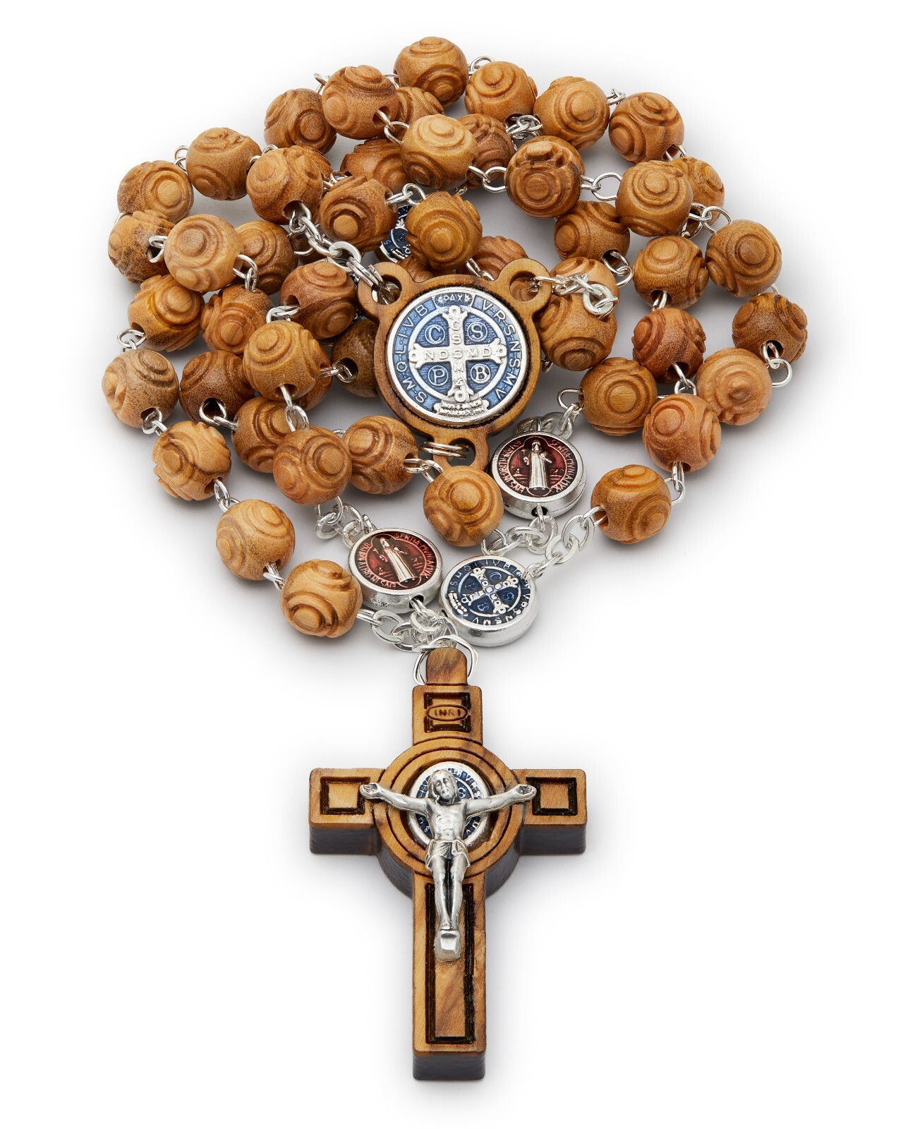 St Benedict Rosary Beads Catholic Olive Wood Medal Cross Blessed By Pope Vatican