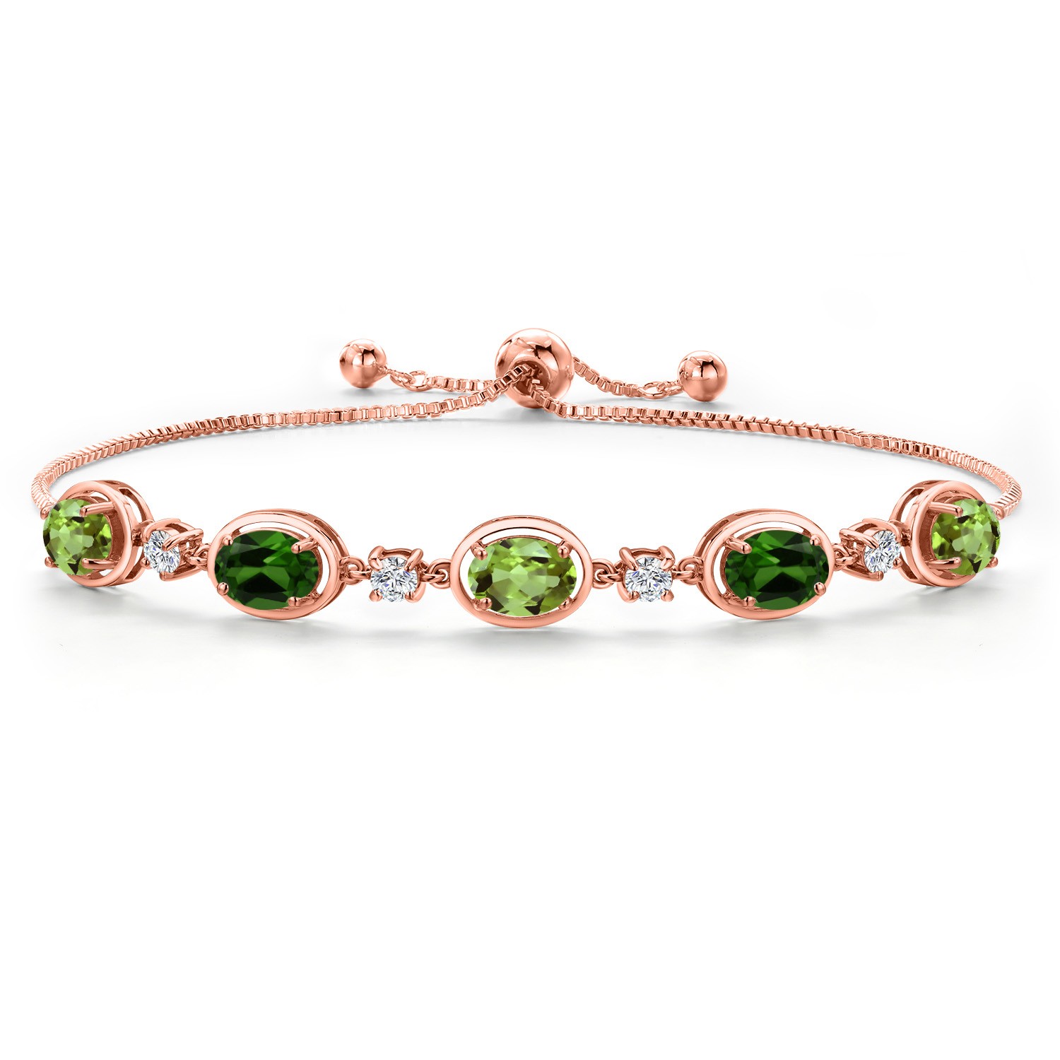 18K Rose Gold Plated Silver Peridot and Green Chrome Diopside and Lab Grown