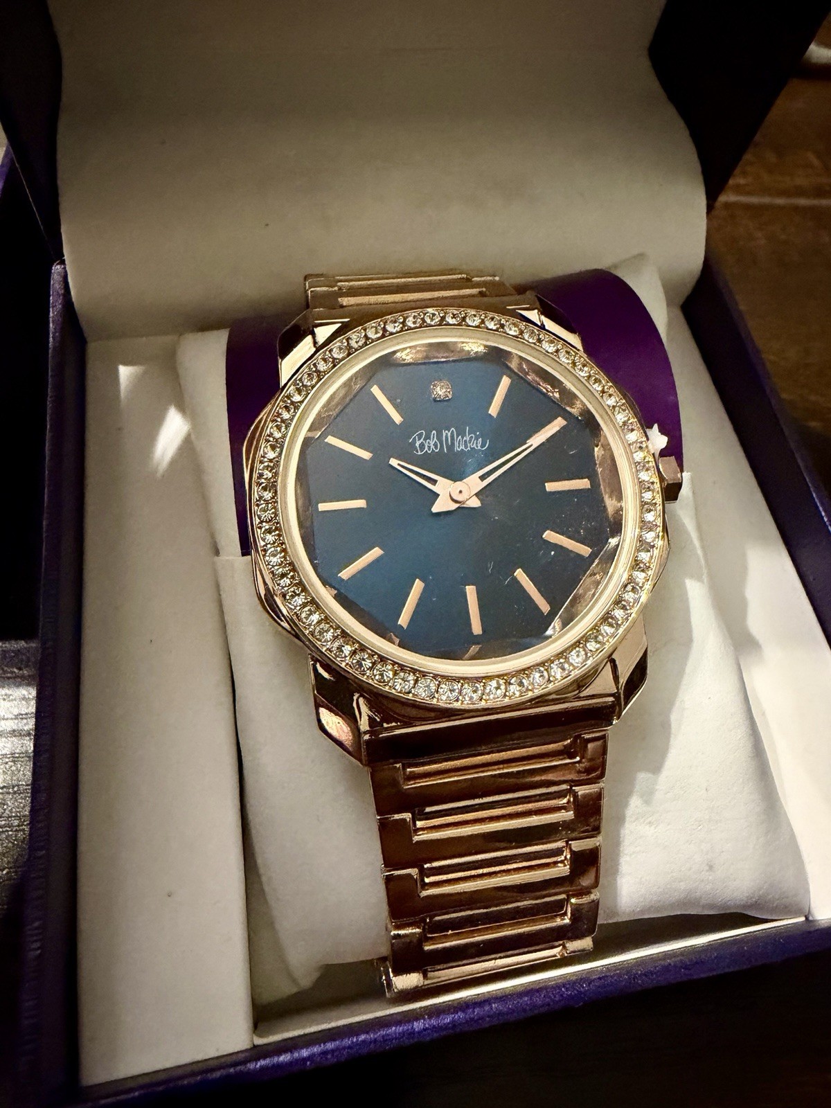 Bob Mackie Boutique Set of 2 Quartz Analog Gem-Set Watches Black/Blue w/Box
