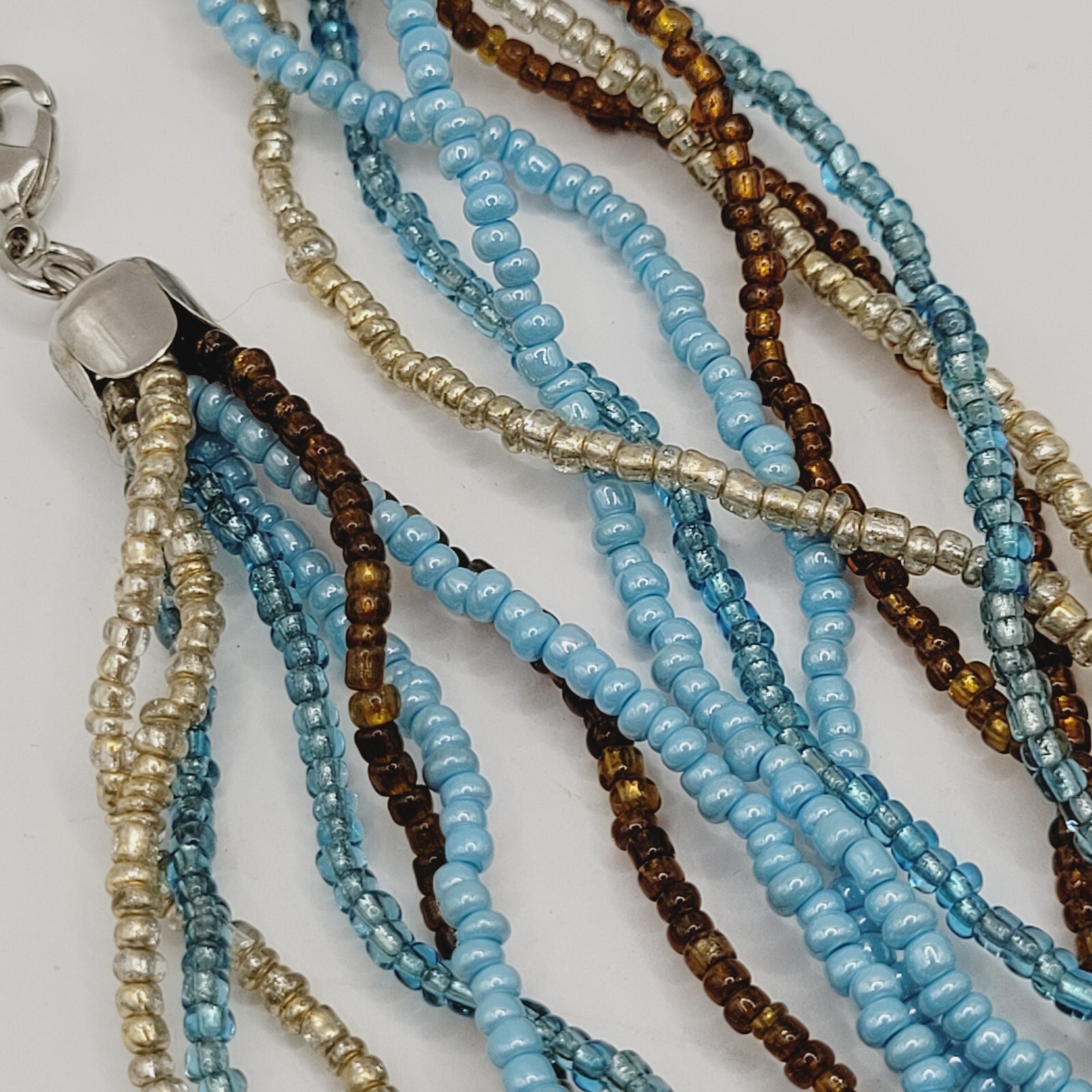 8 Strand Seed Beed Necklace with Metallic Foiled Large Round Art Glass Pendant