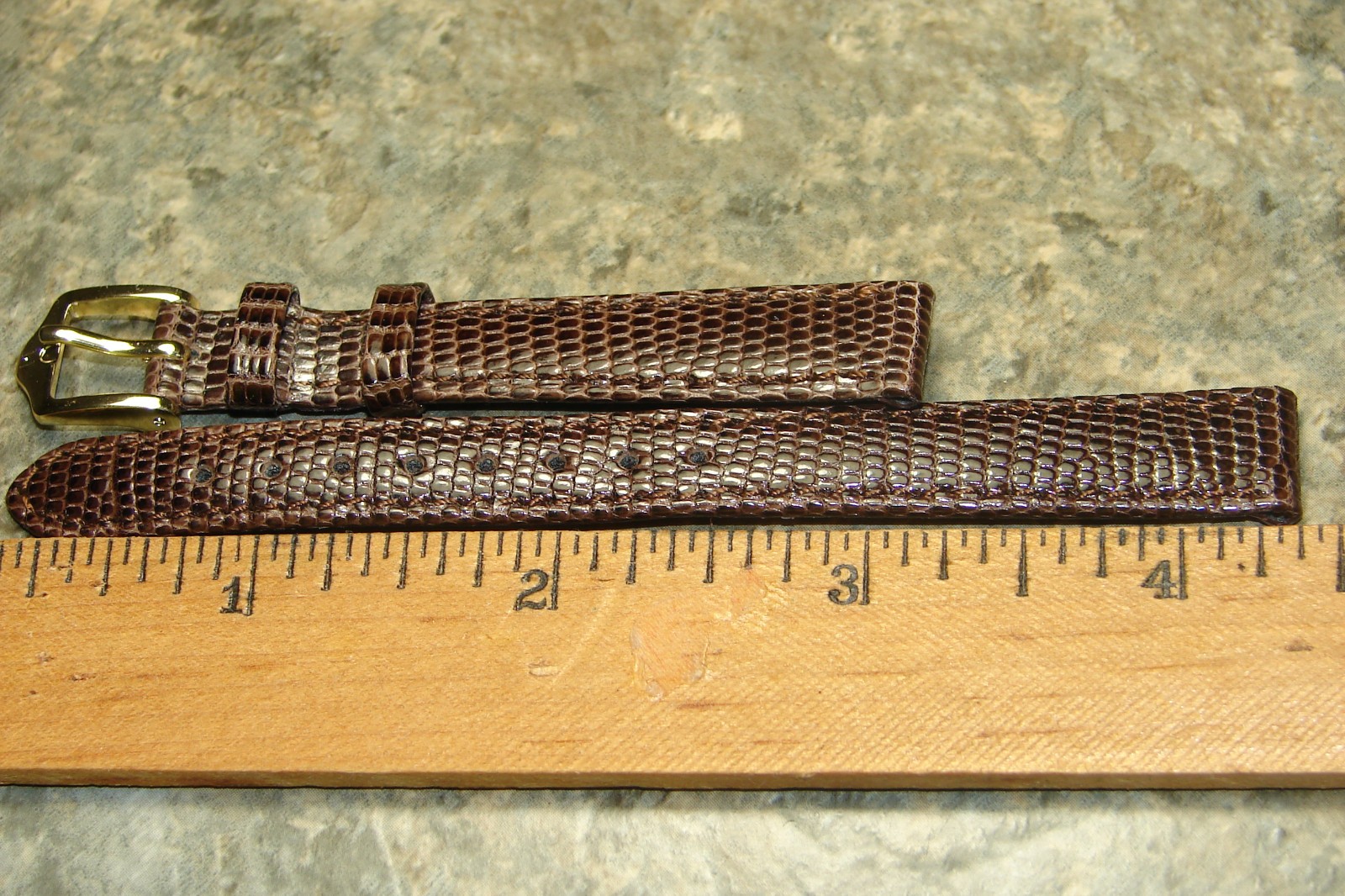 12mm Hirsch Genuine Lizard Leather Stitched Brown Reptile Watch Band,Ladies,NOS
