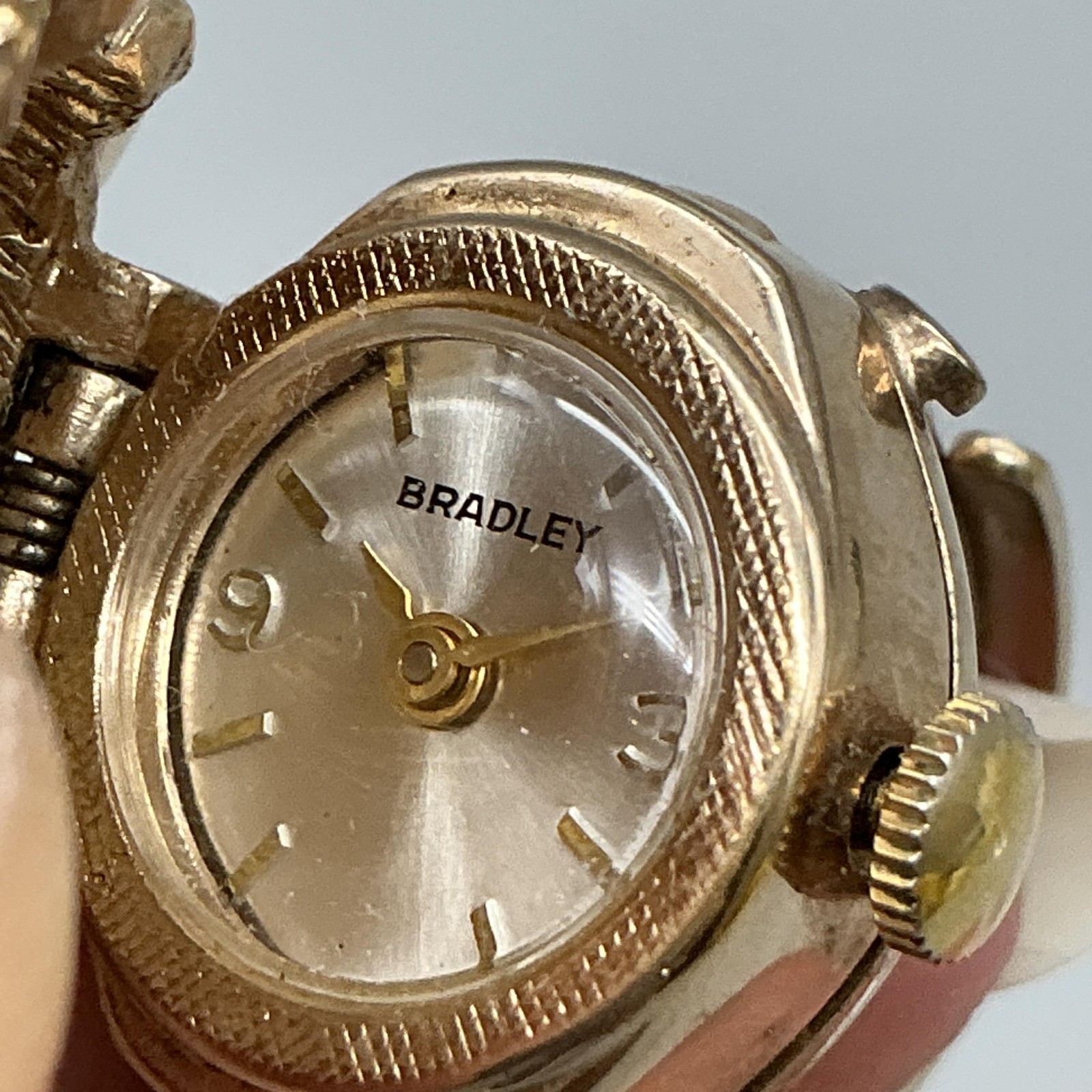 Vintage Bradley Ring Watch Women 22mm Silver Gold Tone Faux Pearl Locket Manual