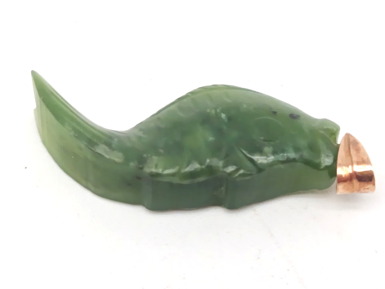 Vintage 18k Yellow Gold Pendant – Green Jadeite Hand Carved Koi Fish Hong Kong