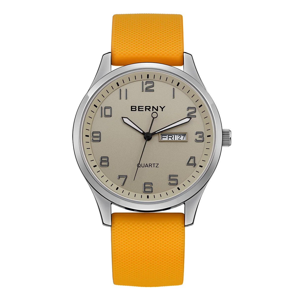 BERNY Men’s Quartz Watch Luminous Day Date 41mm Soft Silicone Strap Sports